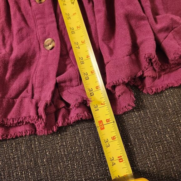White Birch Linen Blend Tiered Magenta Raw Hem Cuff Short Sleeve Dress - Picture 7 of 8